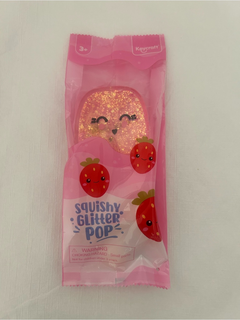 New Squishy Sensory Toy Glitter Pop Strawberry Pink Squeezy Sparkle Sugar 5.5"